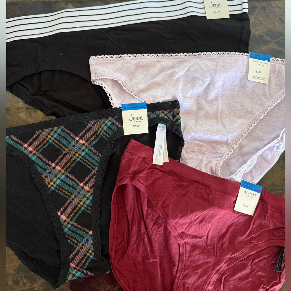 New! Women’s Panties- Set of 4- Various Styles and Brands- Size XL